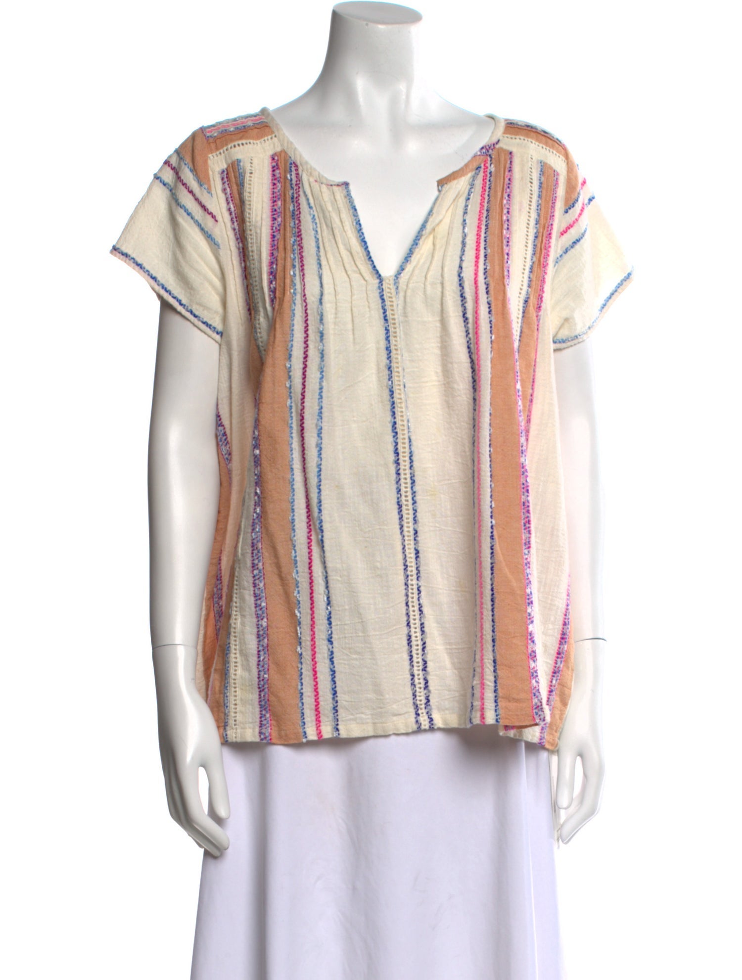 Pink Chicken Striped V-Neck Blouse