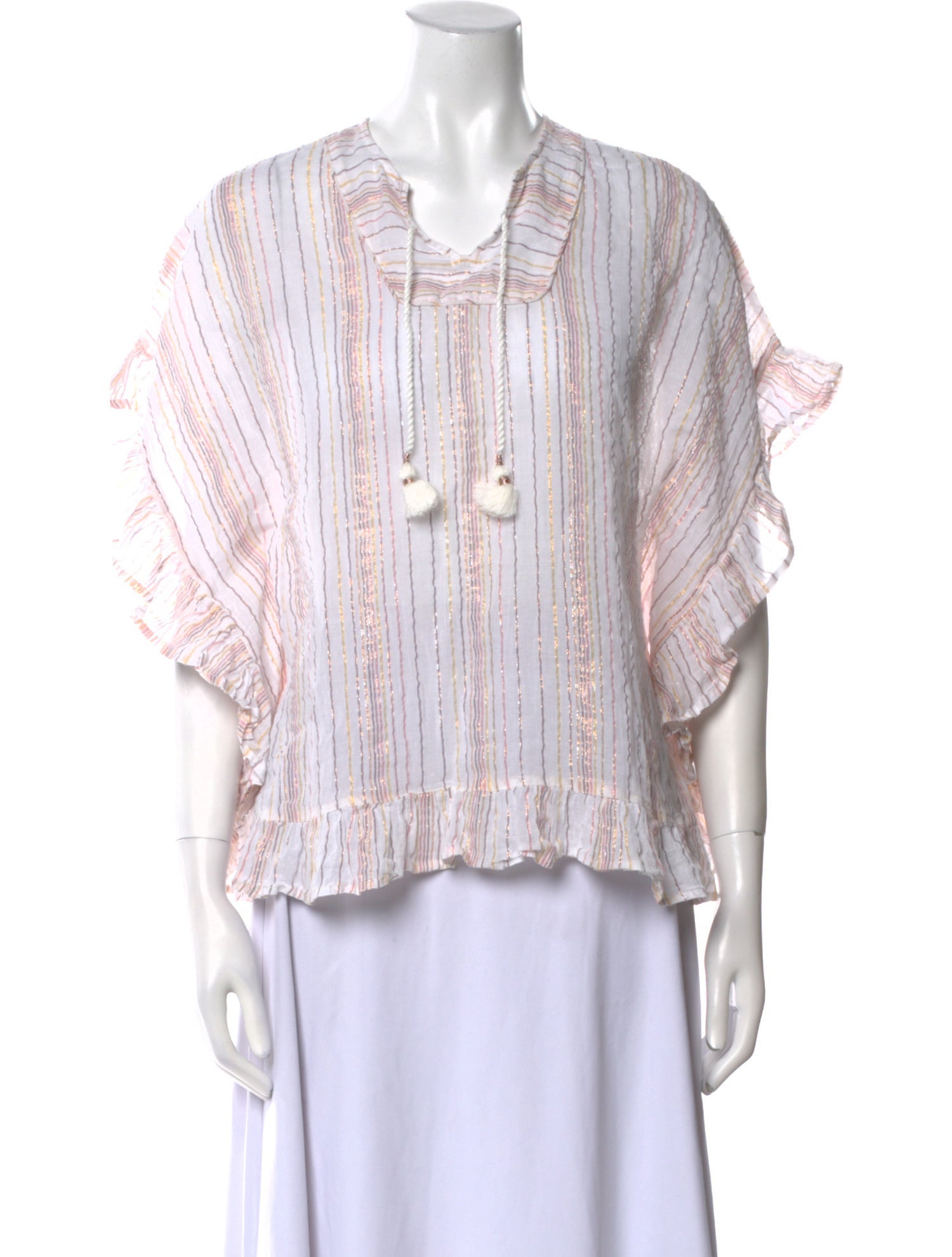 Pink Chicken Striped Square Neckline Blouse
