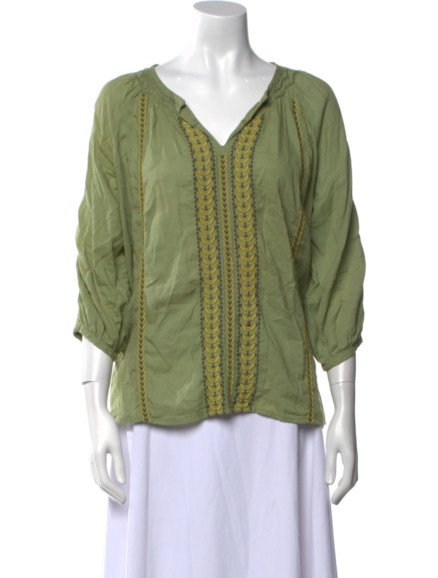 Pink Chicken V-Neck Three-Quarter Sleeve Blouse