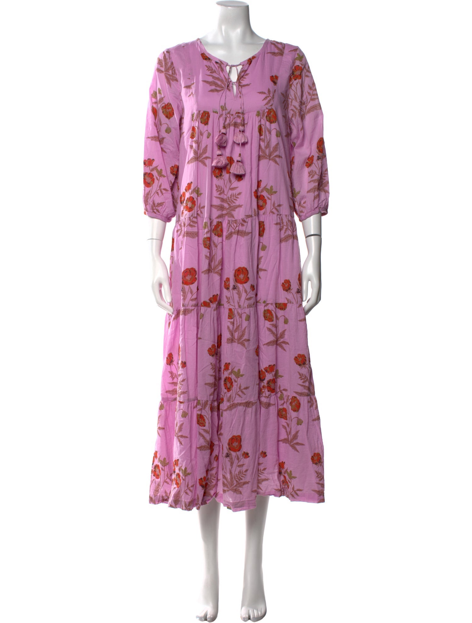 Pink Chicken Floral Print Midi Length Dress