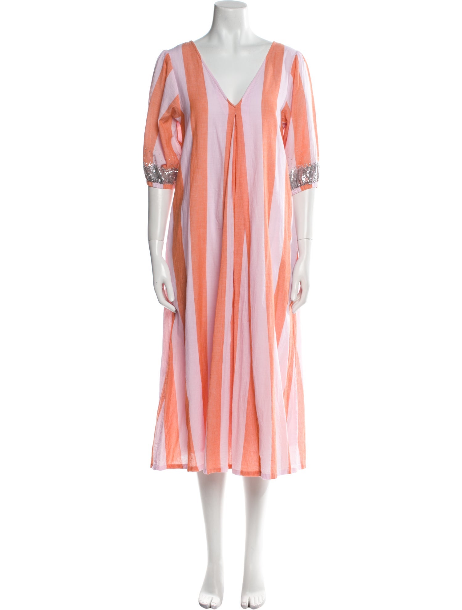 Pink Chicken Striped Midi Length Dress