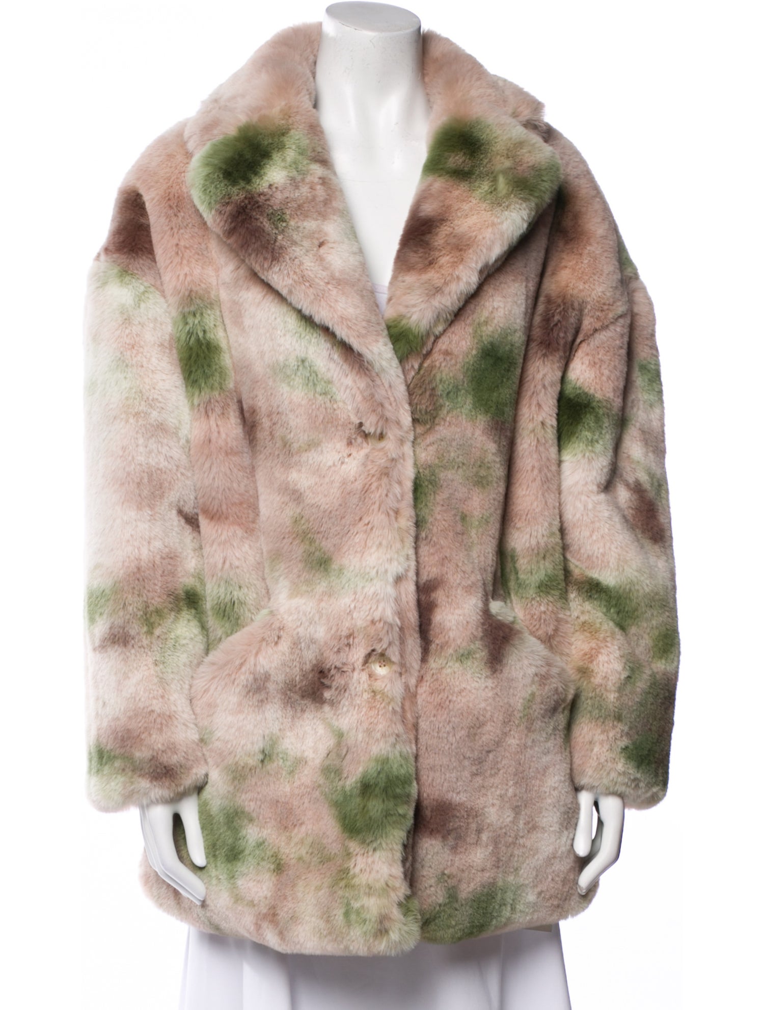 Pink Chicken Faux Fur Colorblock Pattern Faux Fur Coat