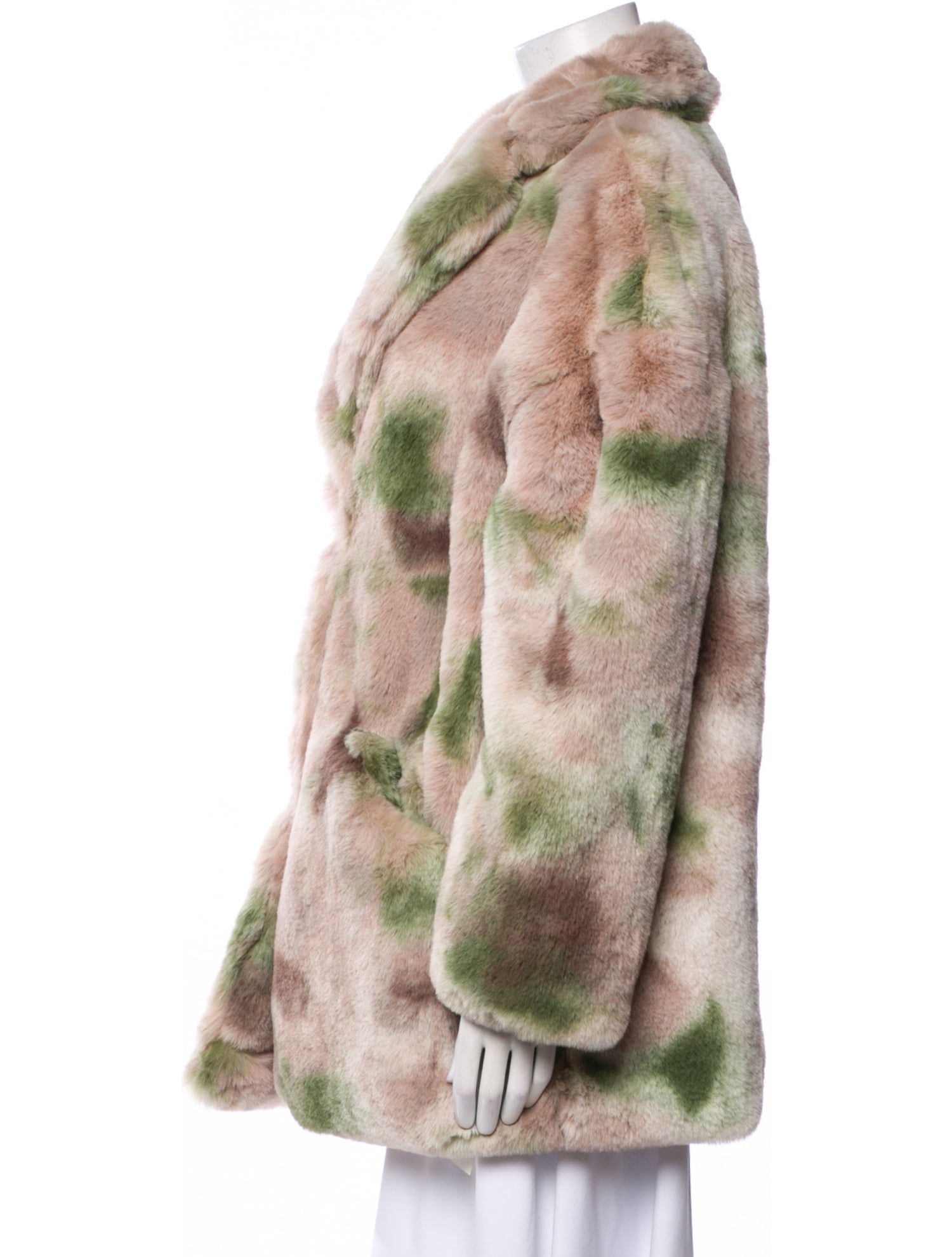 Pink Chicken Faux Fur Colorblock Pattern Faux Fur Coat