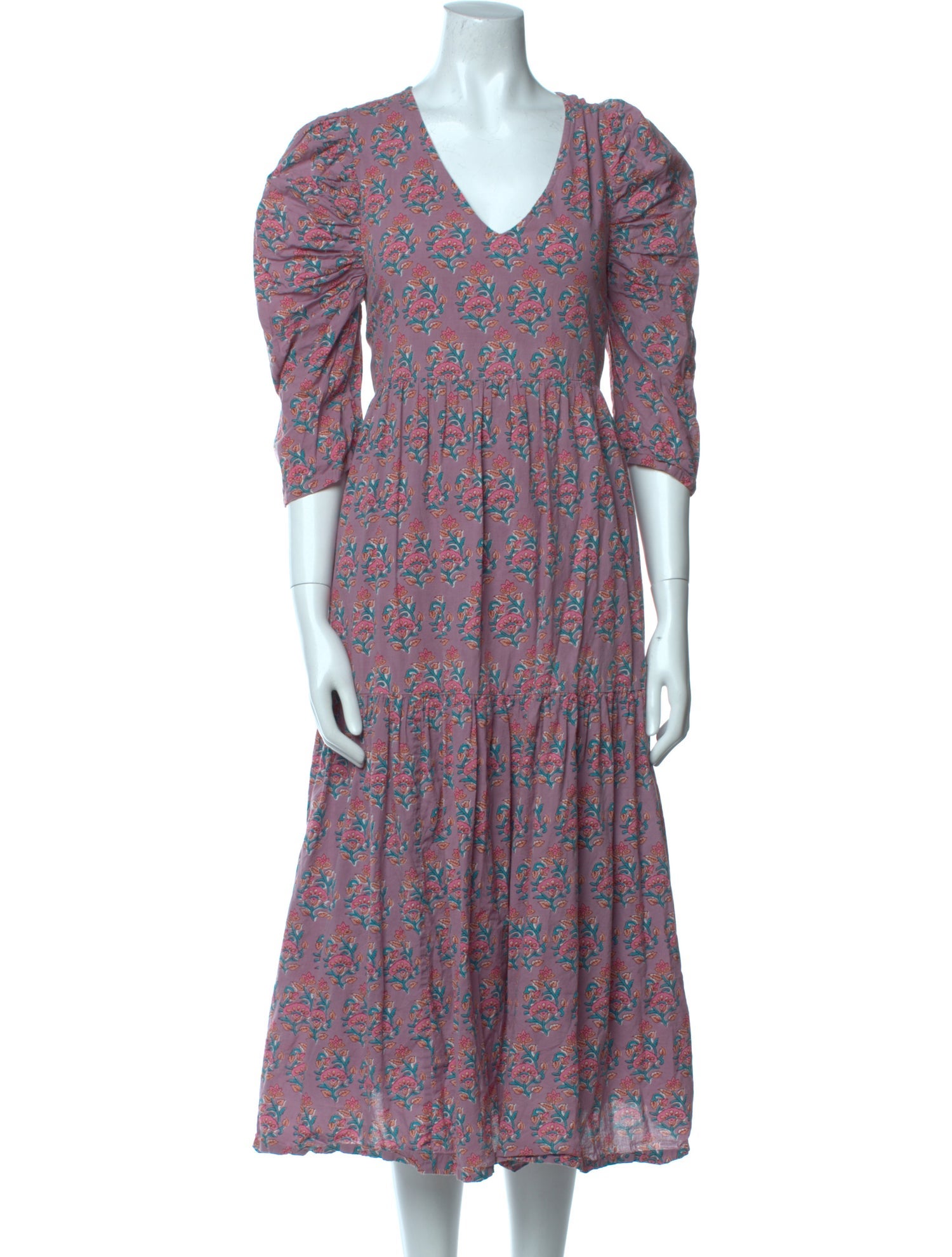 Pink Chicken Floral Print Midi Length Dress