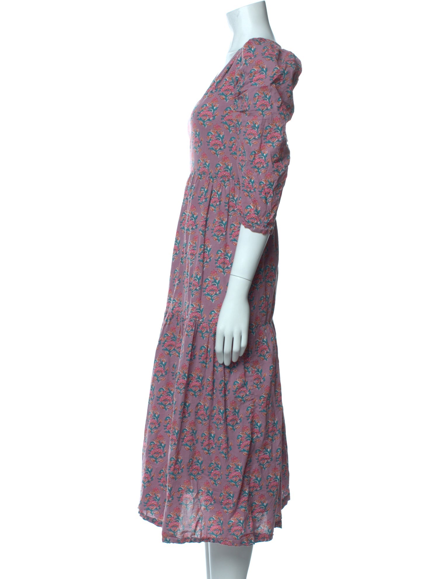 Pink Chicken Floral Print Midi Length Dress