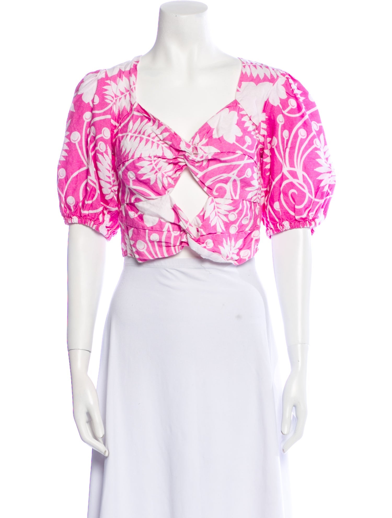 Place Nationale Linen Floral Print Crop Top