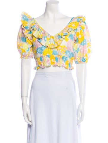 Place Nationale Tops Linen Floral Print Crop Top S