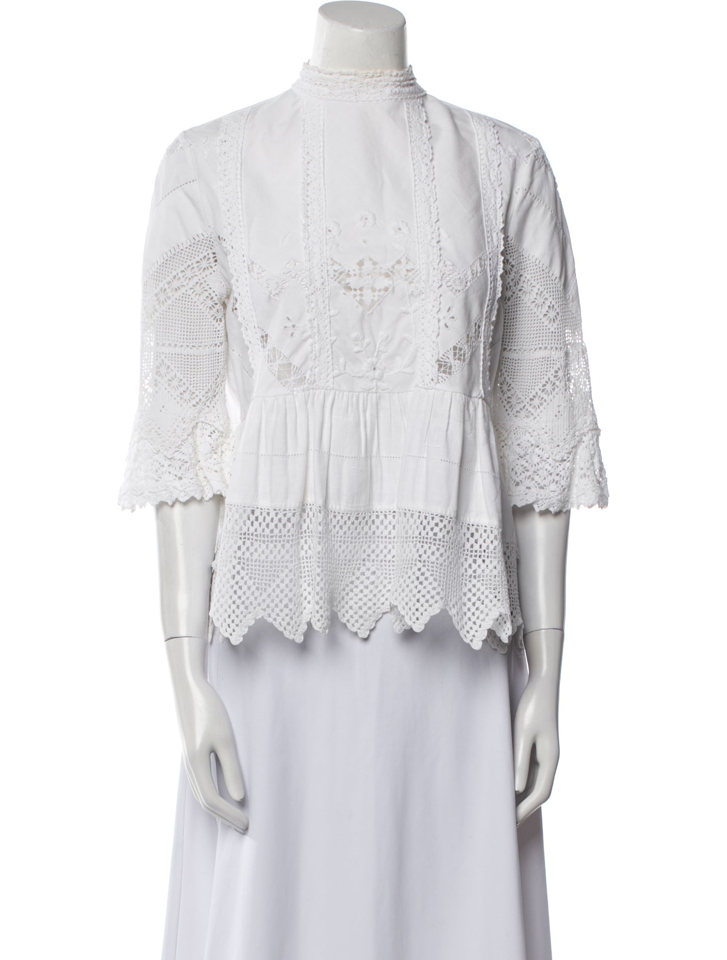 Place Nationale Lace Pattern Mock Neck Blouse