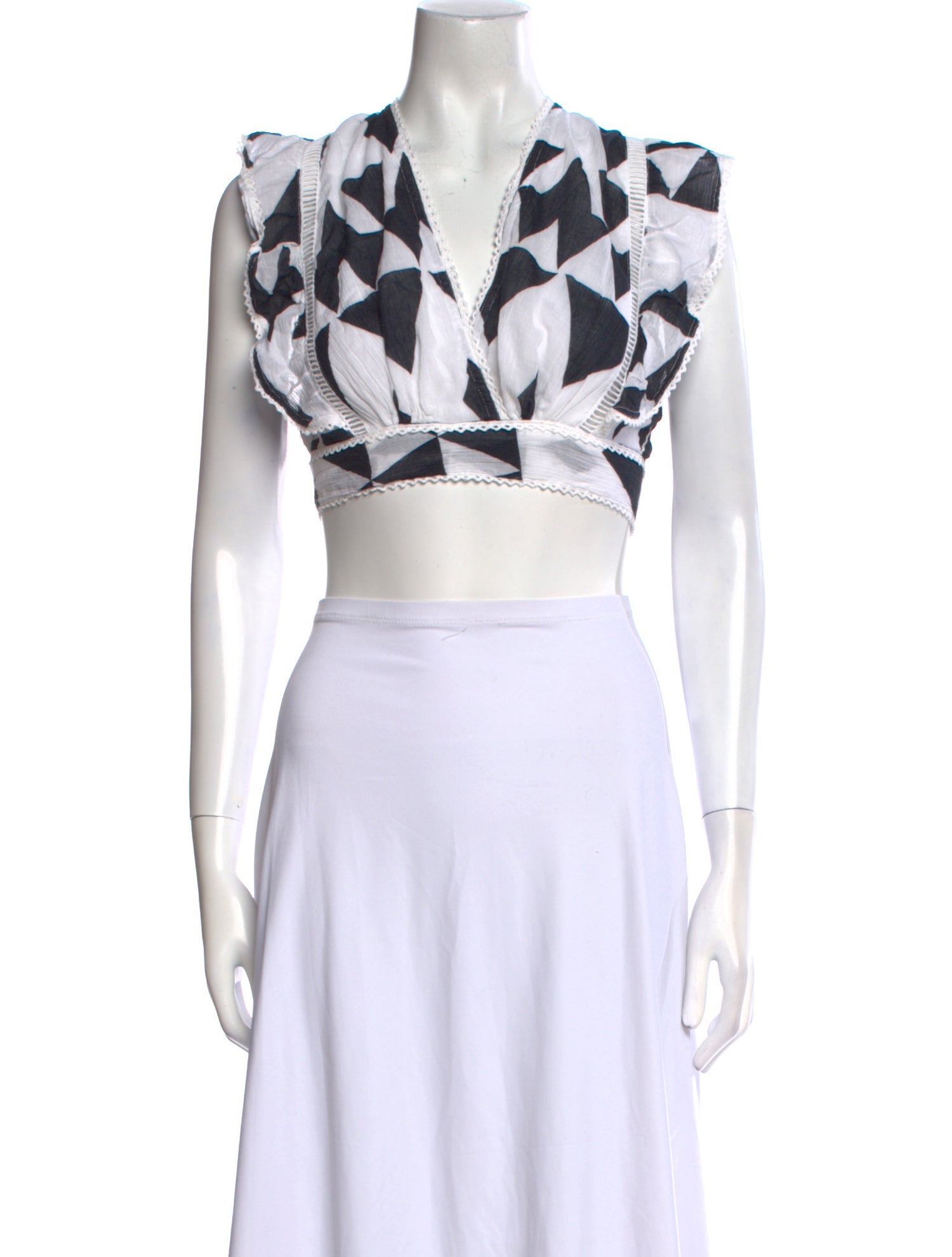 Place Nationale Printed V-Neck Crop Top