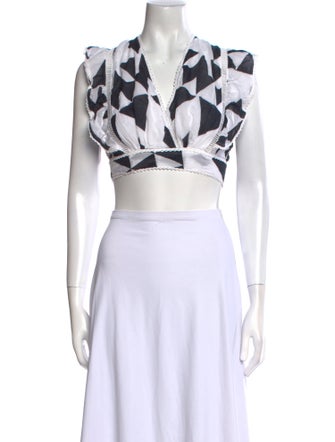 Place Nationale Printed V-Neck Crop Top