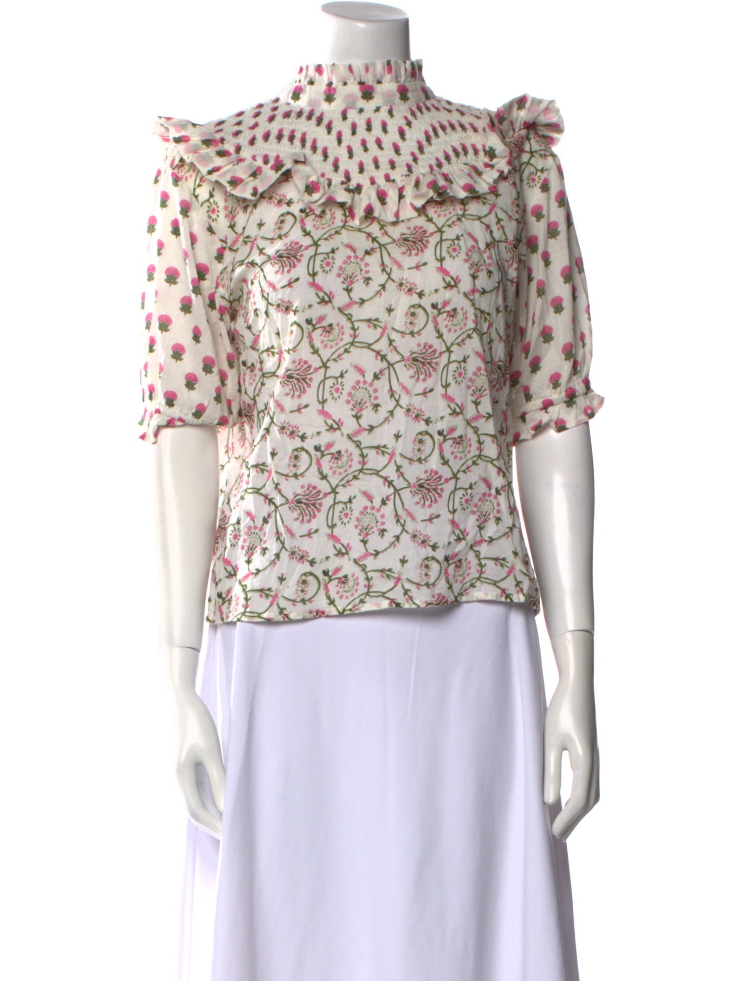 Place Nationale Floral Print Mock Neck Blouse