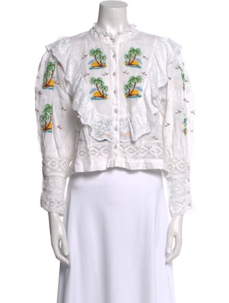 Place Nationale Linen Lace Pattern Crop Top