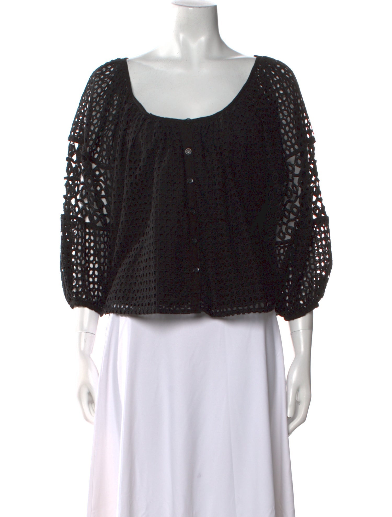 Place Nationale Scoop Neck Three-Quarter Sleeve Crop Top