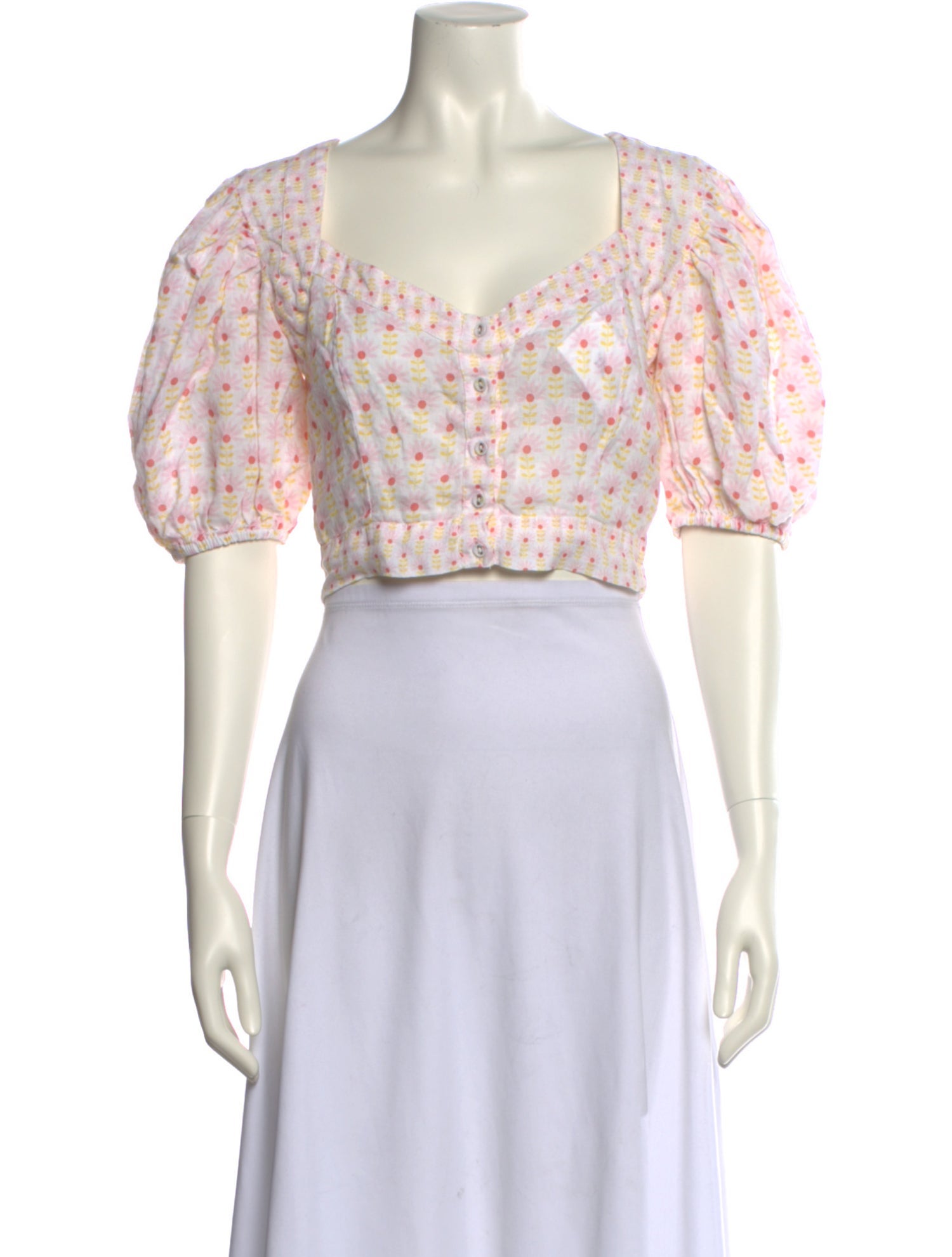 Place Nationale Linen Floral Print Crop Top