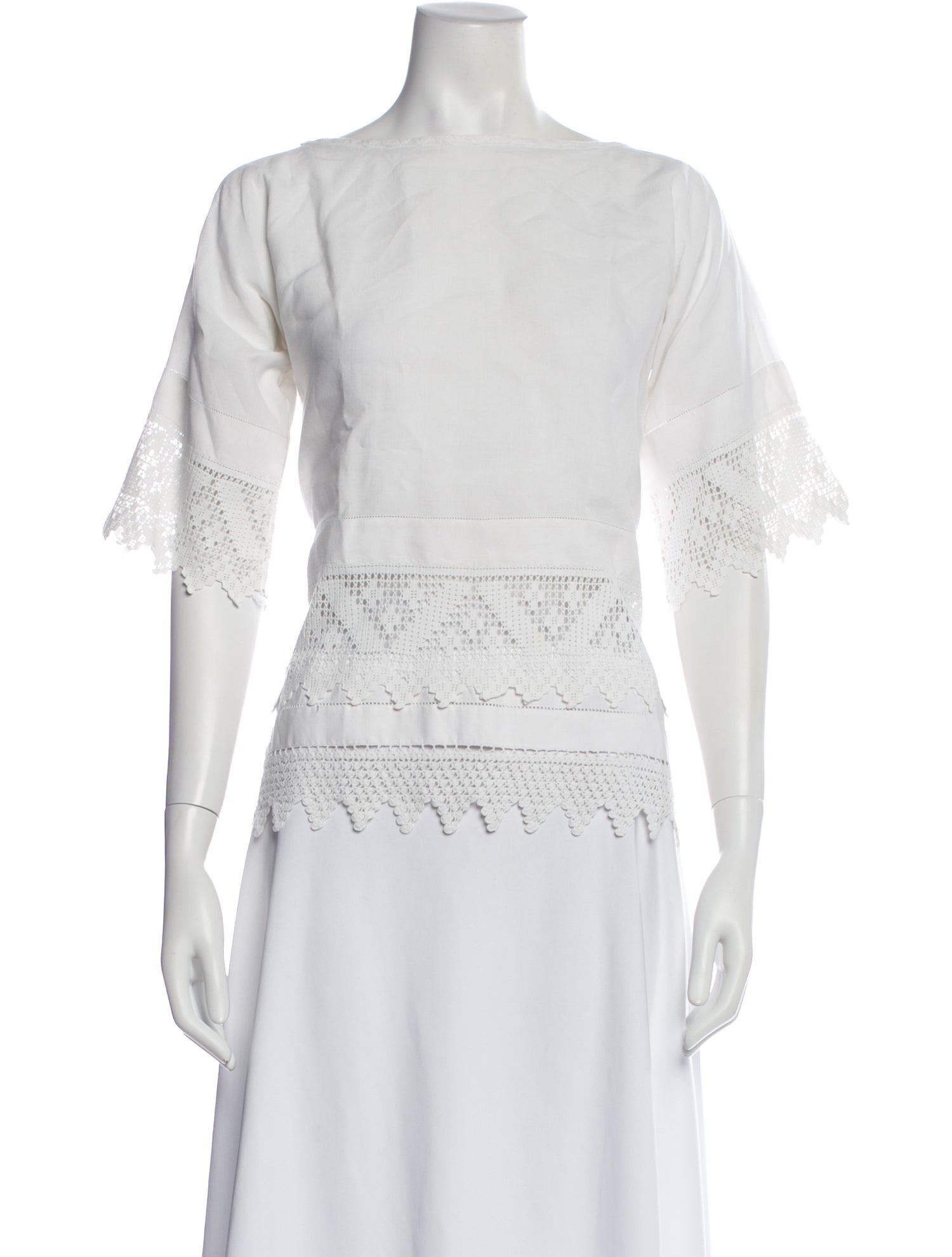 Place Nationale Lace Pattern Bateau Neckline Top