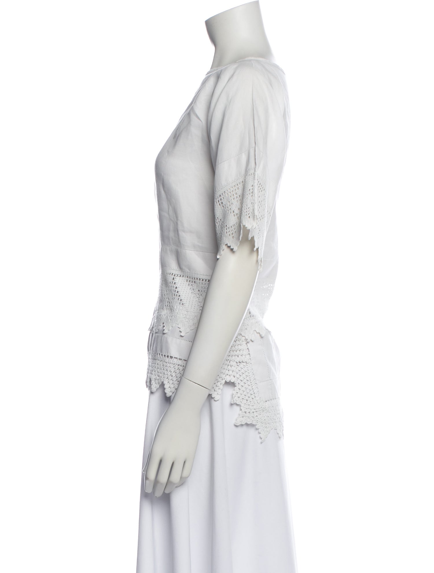 Place Nationale Lace Pattern Bateau Neckline Top