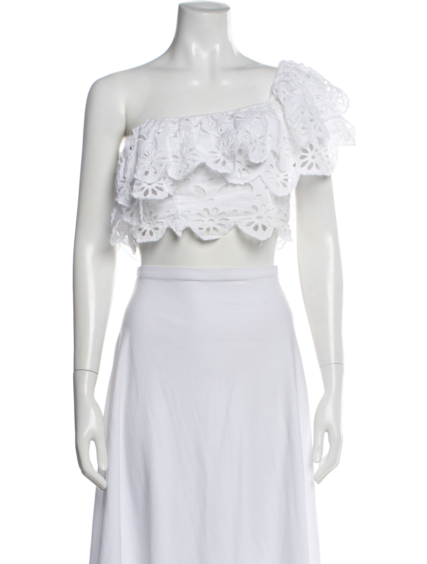 Place Nationale Linen Lace Pattern Crop Top