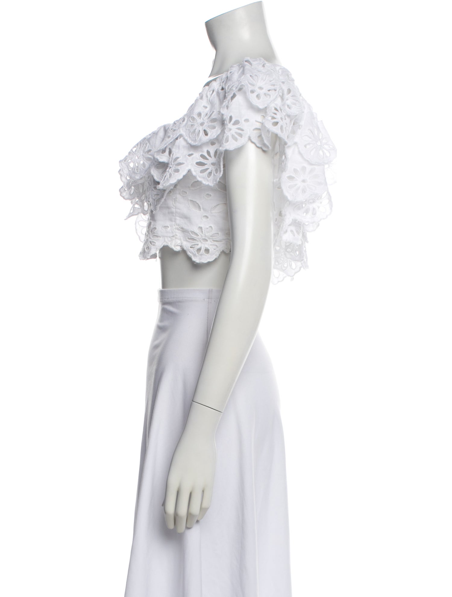 Place Nationale Linen Lace Pattern Crop Top