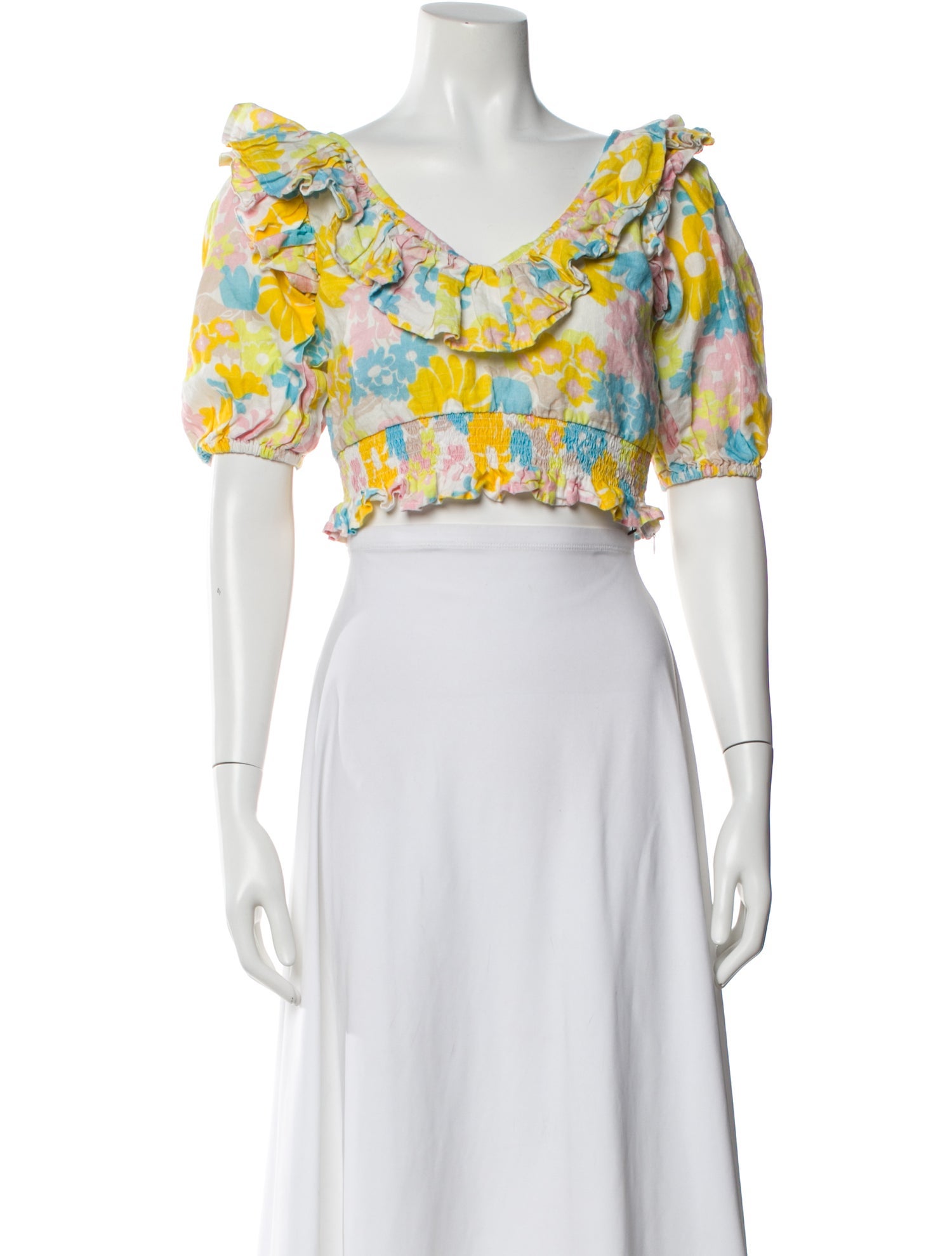 Place Nationale Linen Floral Print Crop Top