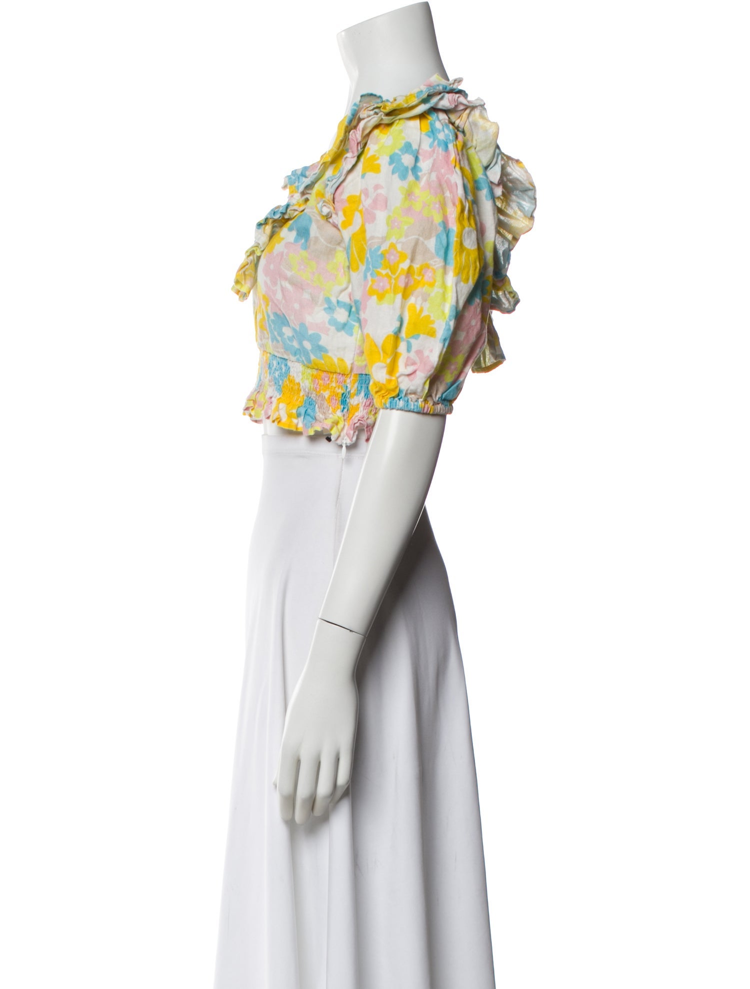 Place Nationale Linen Floral Print Crop Top