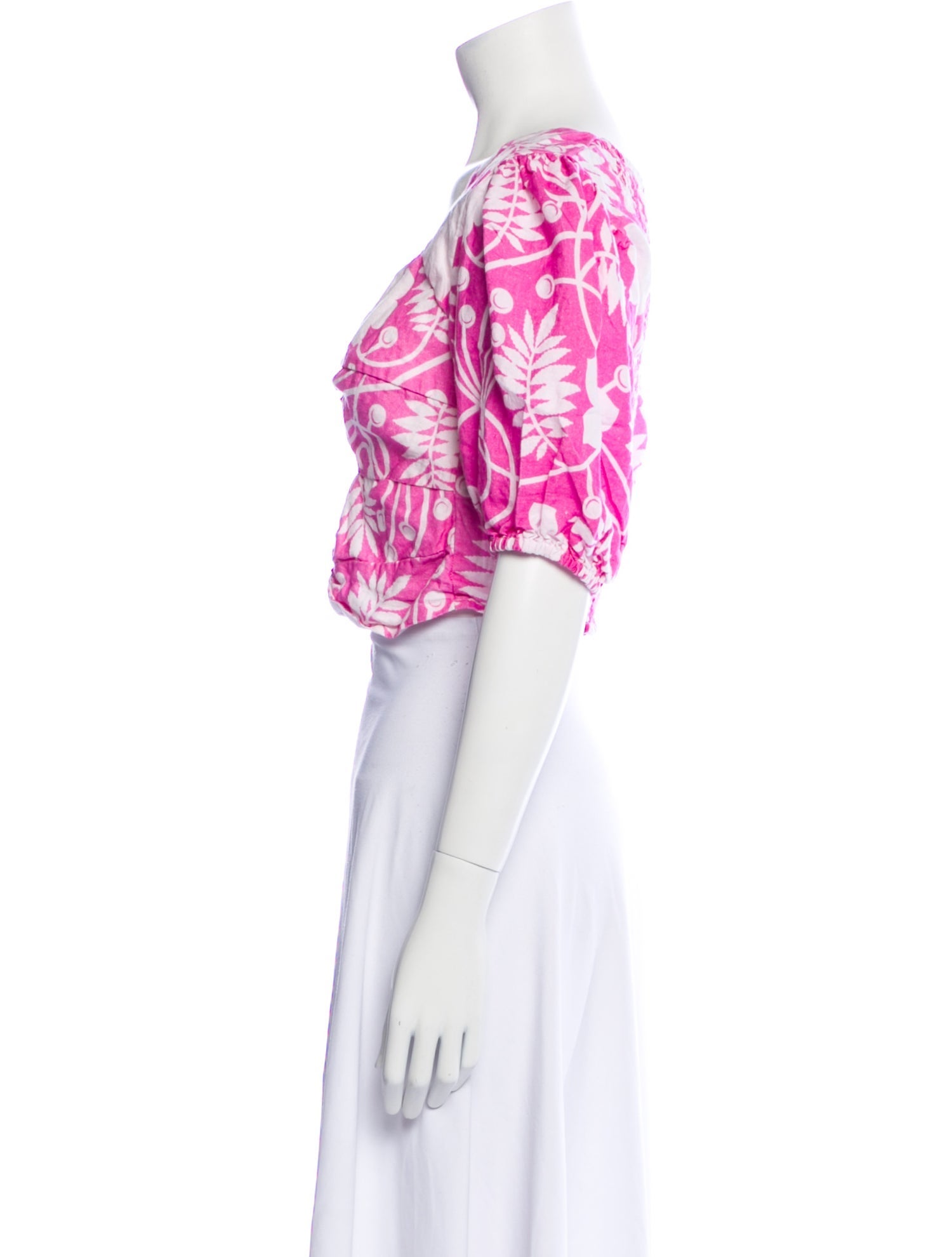 Place Nationale Linen Floral Print Crop Top