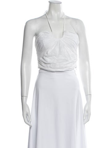 Pre-owned Place Nationale Halterneck Sleeveless Crop Top In White