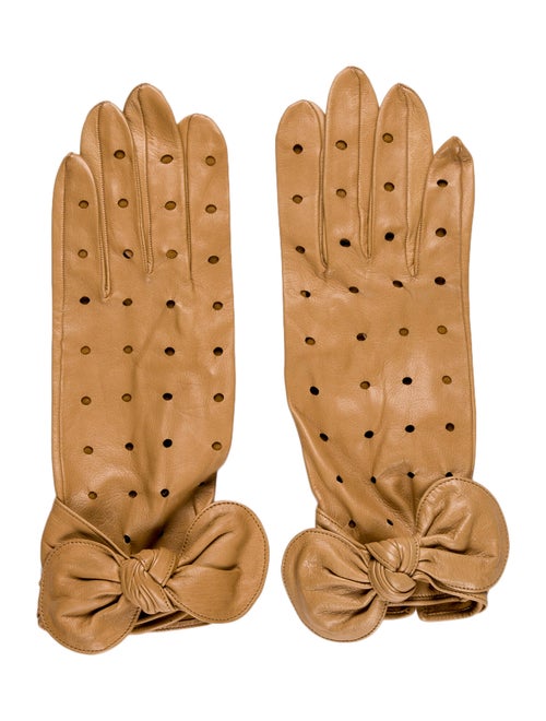 Perrin Leather Bow-Accented Gloves Tan