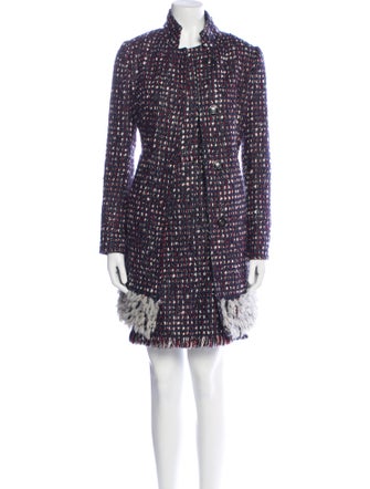 Per se Tweed Pattern Fringe Trim Accent Dress Set