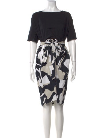 Pre-owned Per Se Printed Mini Dress In Black