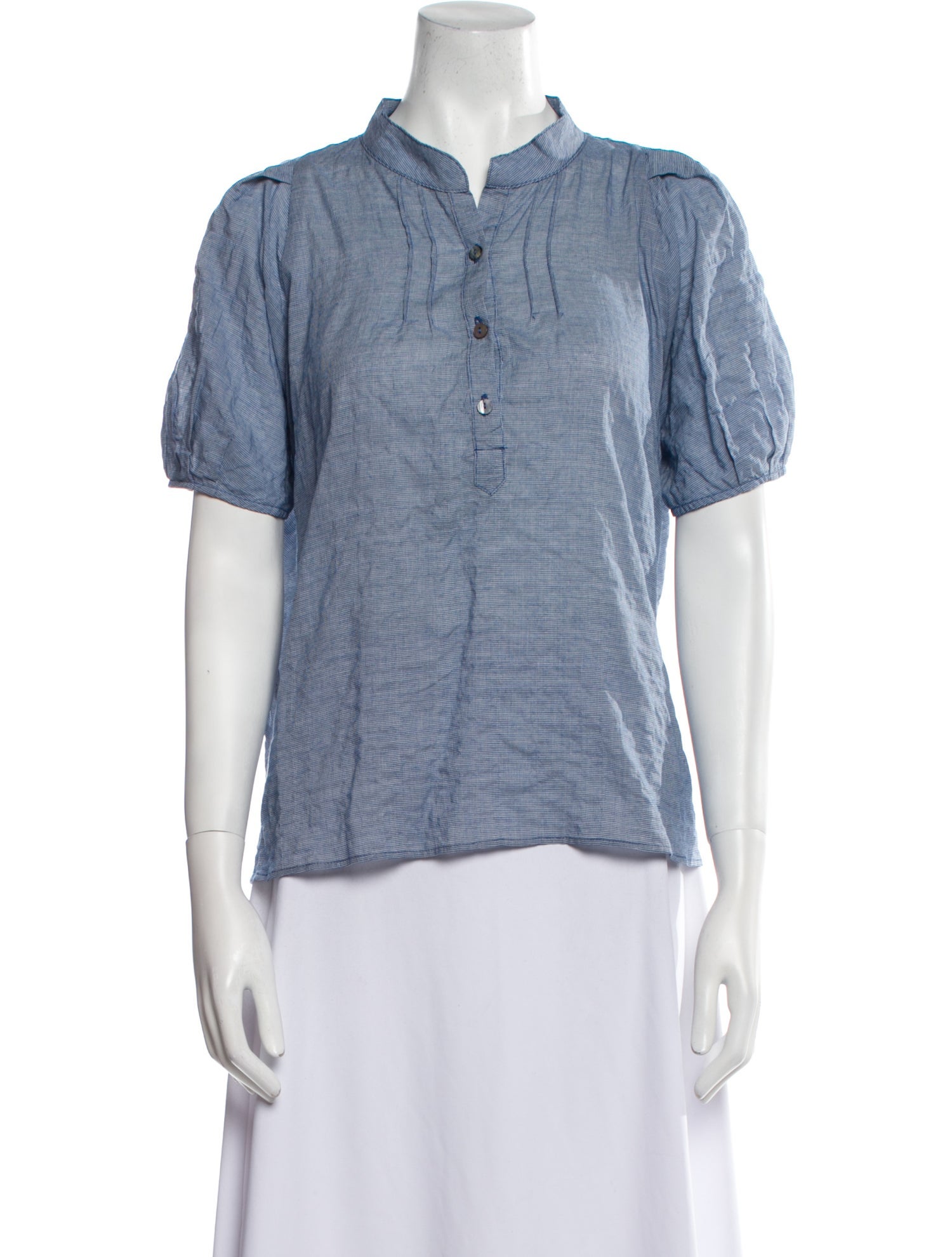 Pietsie Mock Neck Short Sleeve Button-Up Top