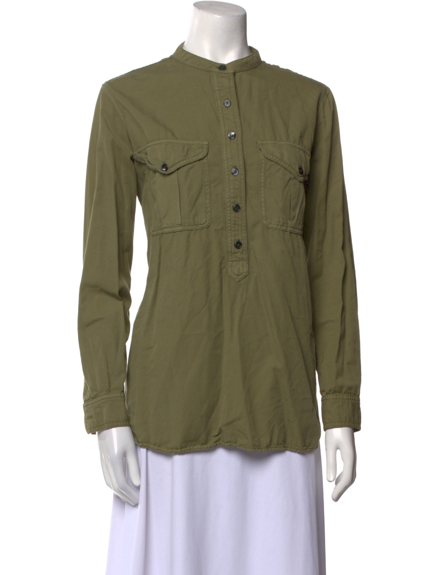 Pietsie Mock Neck Long Sleeve Button-Up Top