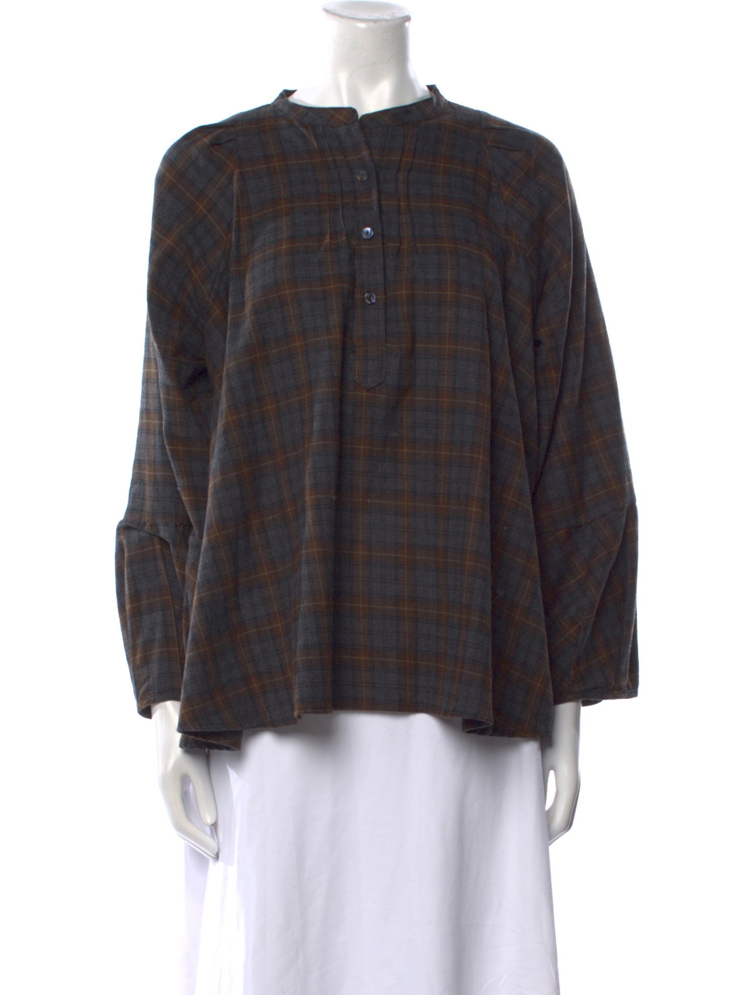 Pietsie Plaid Print Crew Neck Blouse