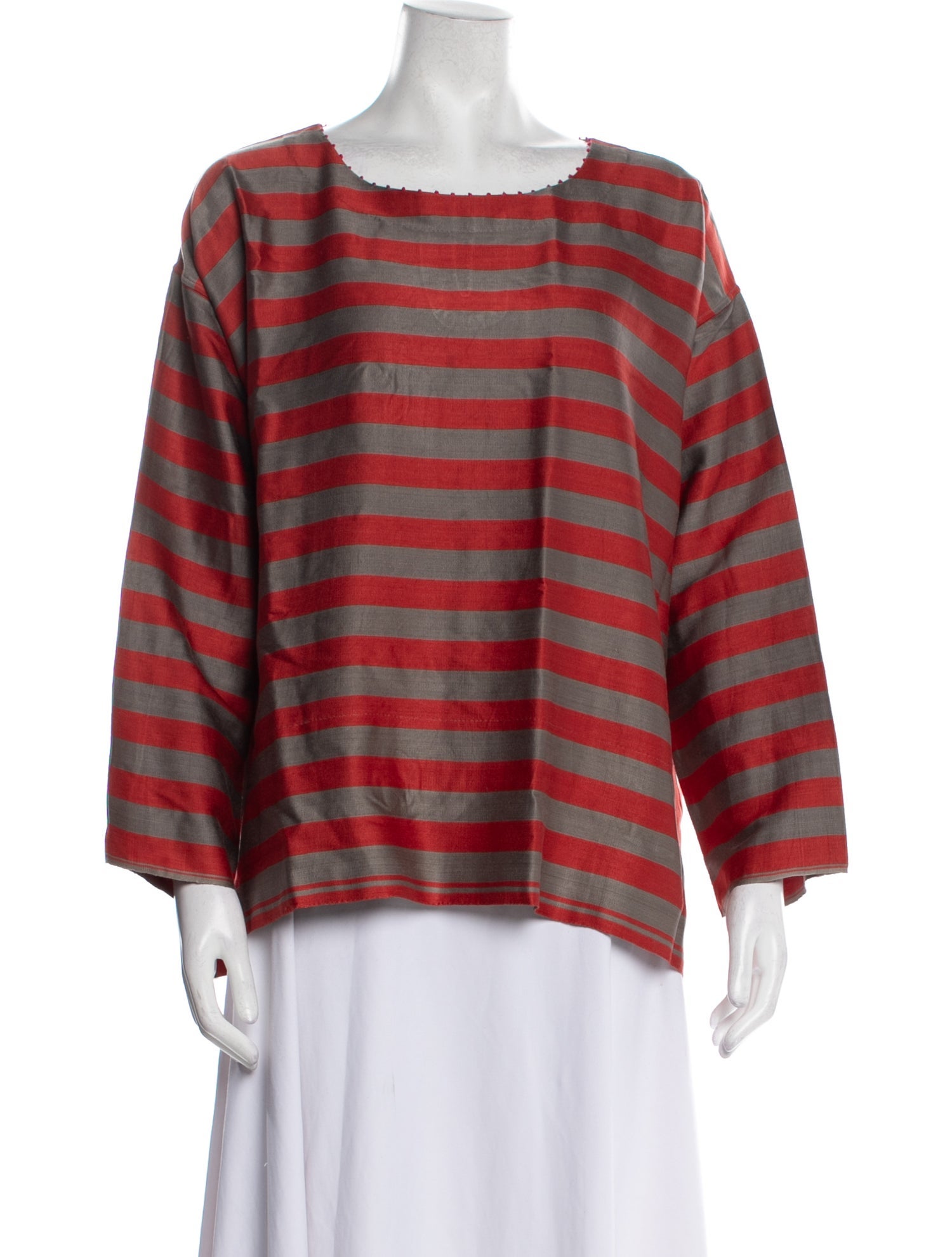 Péro Plaid Print Bateau Neckline Blouse