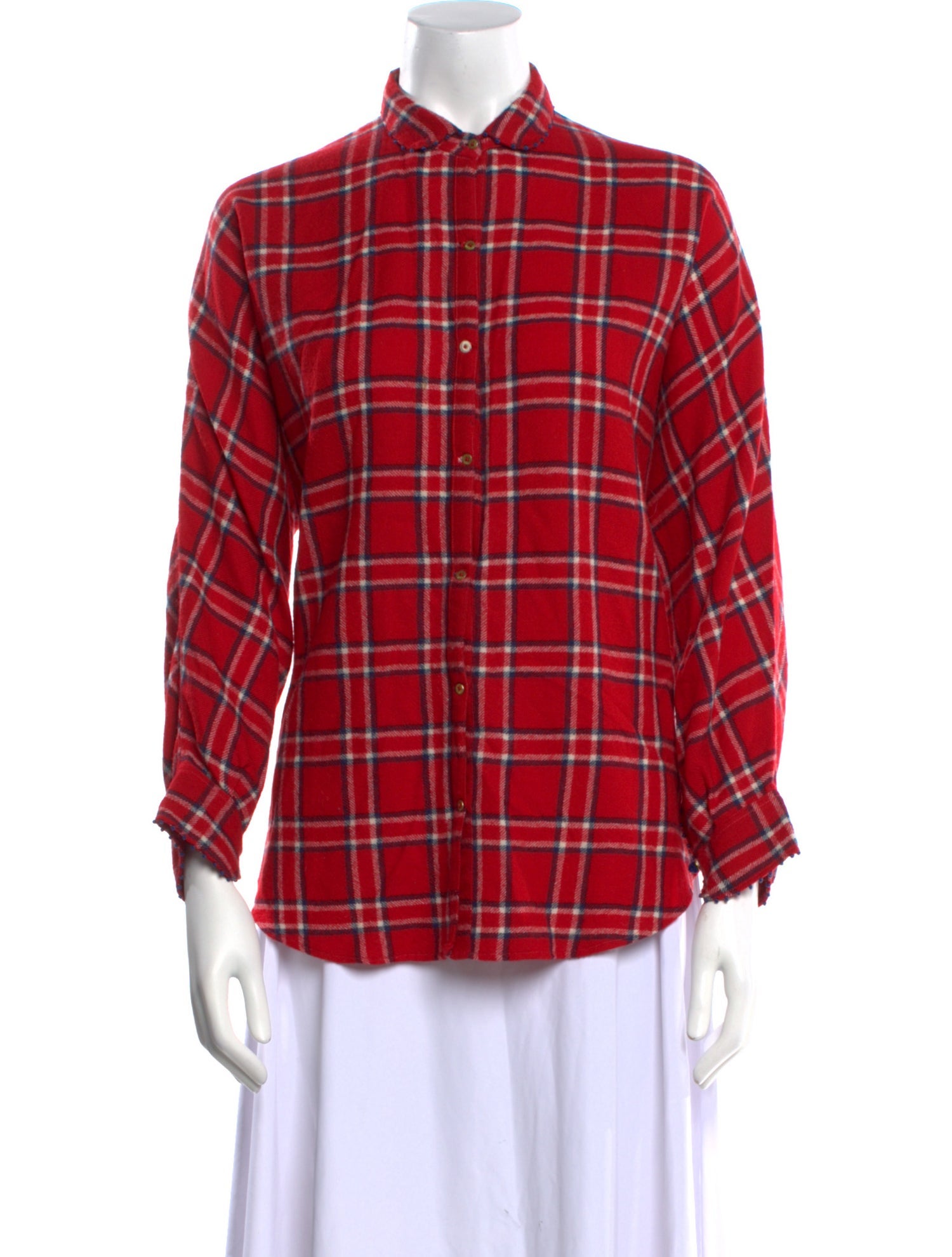 Péro Wool Plaid Print Button-Up Top
