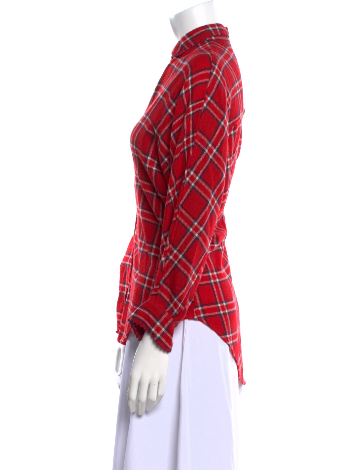 Péro Wool Plaid Print Button-Up Top