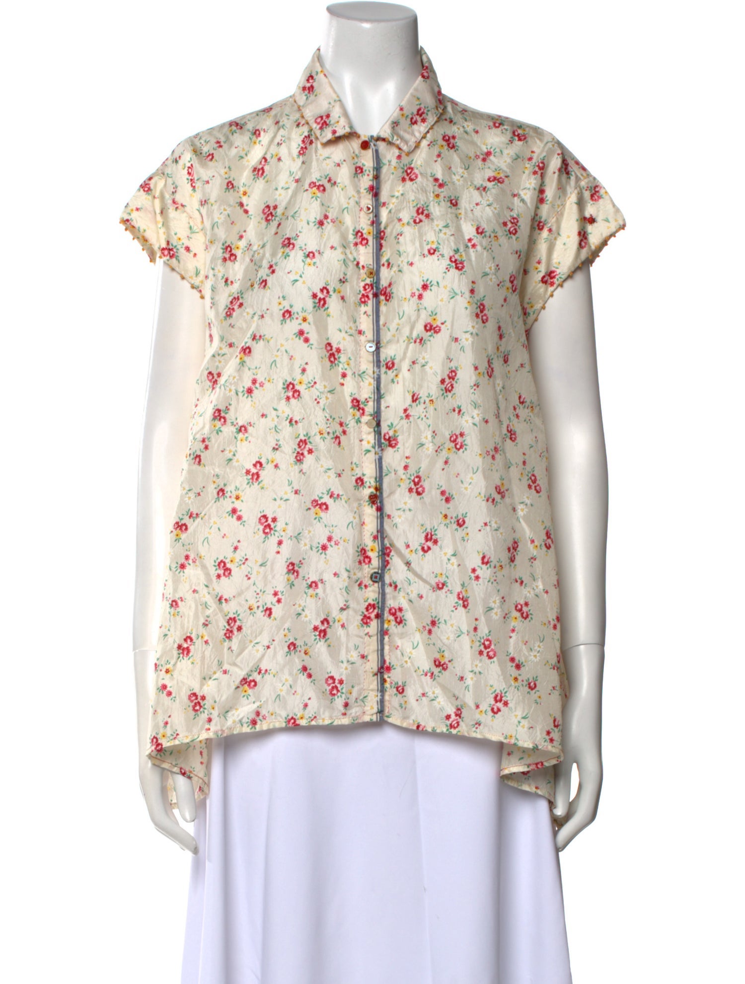 Péro Silk Floral Print Button-Up Top
