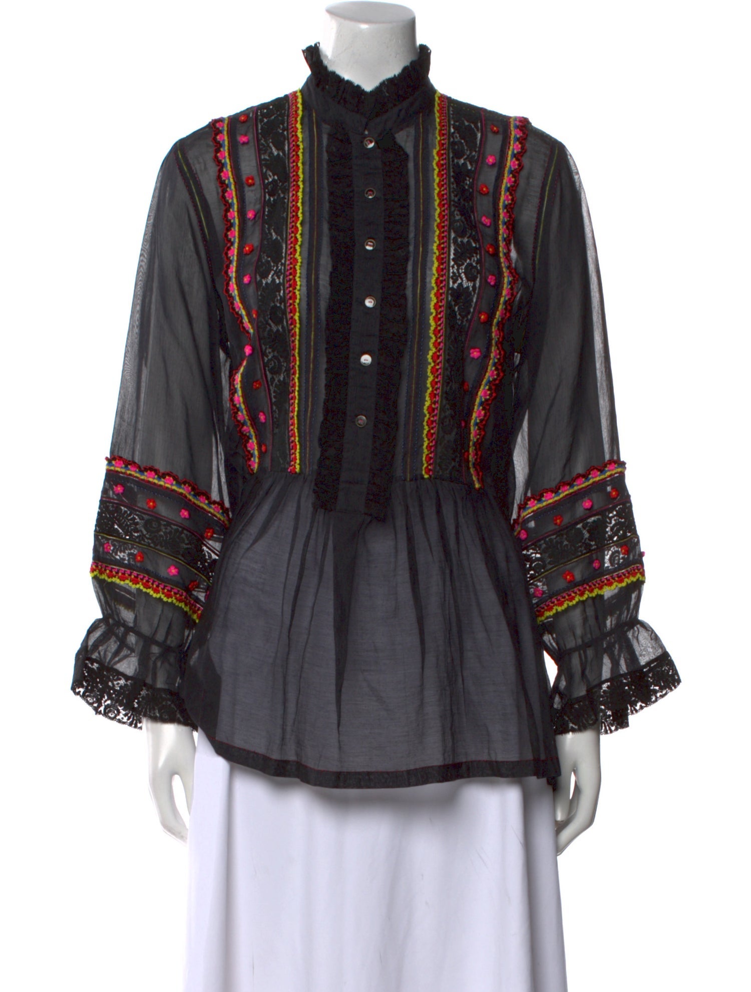 Péro Printed Mock Neck Button-Up Top