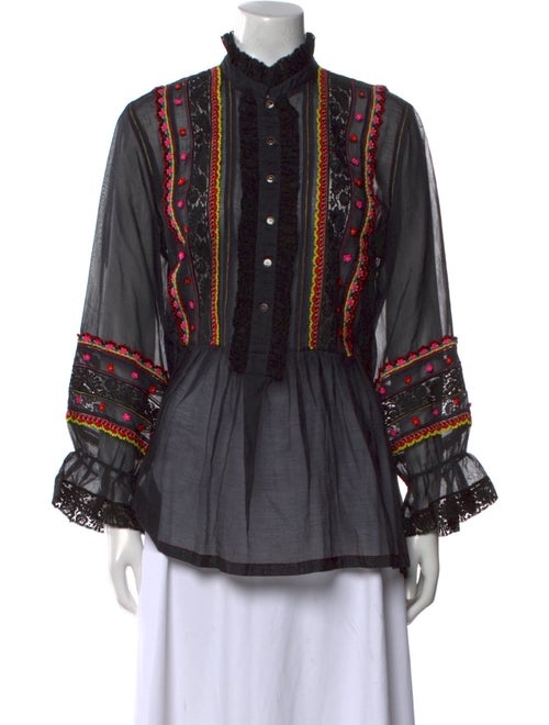 Péro Printed Mock Neck Button-Up Top