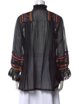 Péro Printed Mock Neck Button-Up Top