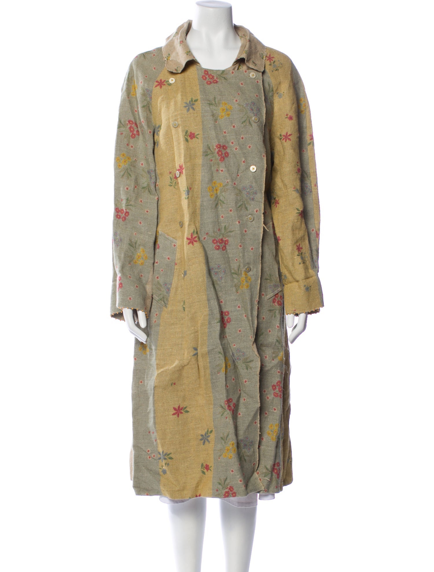 Péro Linen Floral Print Trench Coat