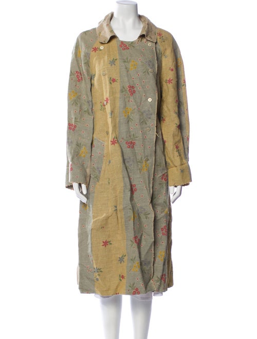 Péro Linen Floral Print Trench Coat