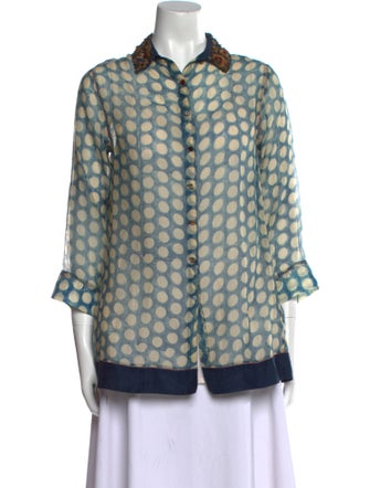 Péro Printed Three-Quarter Sleeve Button-Up Top