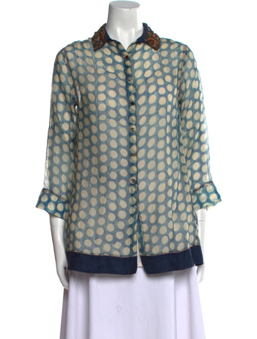 Péro Printed Three-Quarter Sleeve Button-Up Top