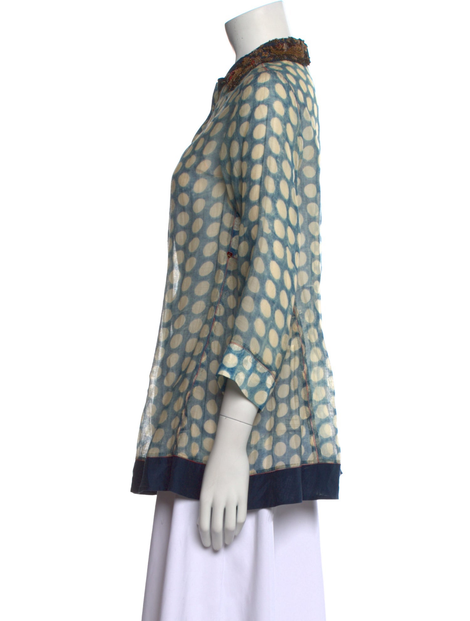 Péro Printed Three-Quarter Sleeve Button-Up Top