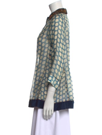 Péro Printed Three-Quarter Sleeve Button-Up Top