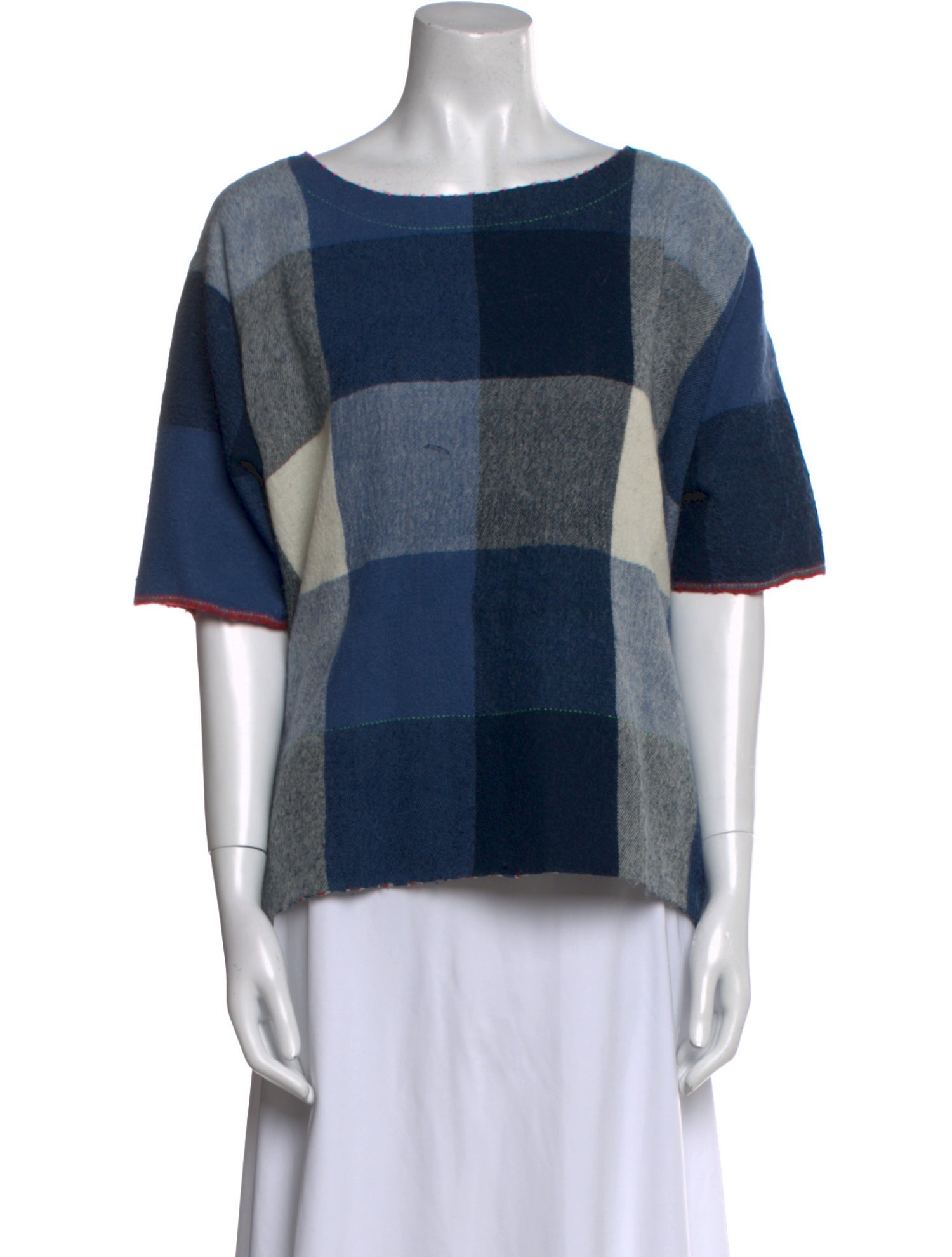 Péro Plaid Print Scoop Neck Blouse