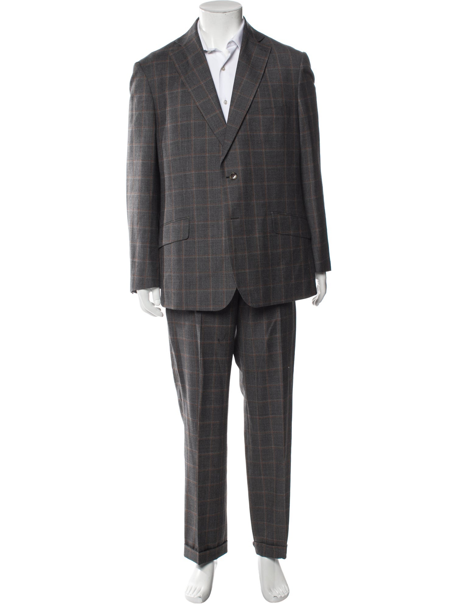Paul Fredrick Wool Plaid Print Three-Piece Suit