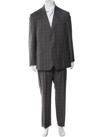 Paul Fredrick Wool Plaid Print Three-Piece Suit