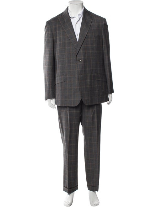 Paul Fredrick Wool Plaid Print Three-Piece Suit