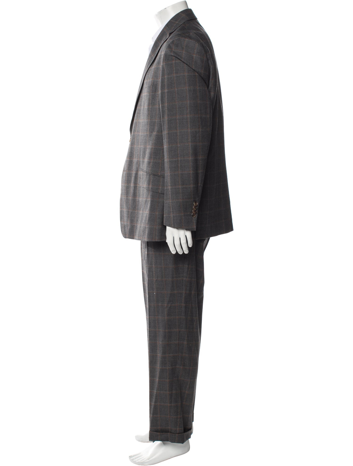 Paul Fredrick Wool Plaid Print Three-Piece Suit